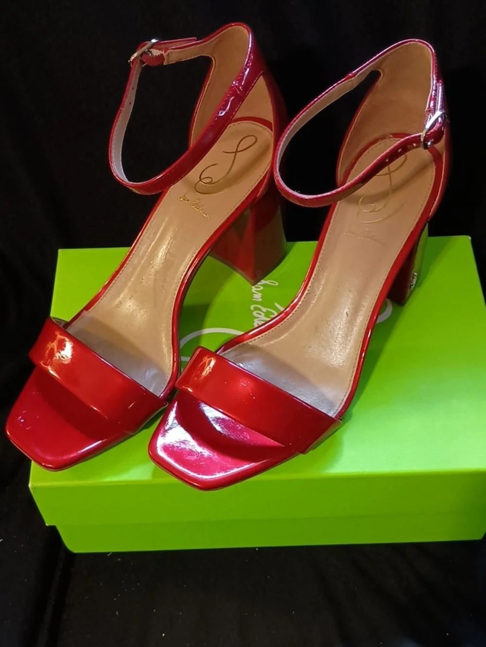 Sam Edelman DANIELLA Passion Red Block Heels w/Ankle Strap Women Sz 9M Like New